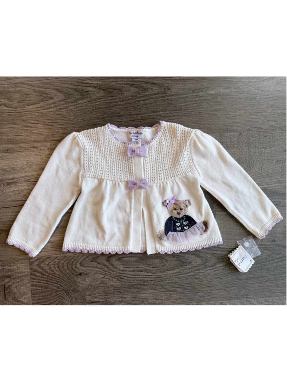 Hartstrings Baby Teddy Bear Cardigan Cottagecore Coquette Knit Sweater 18M Bows